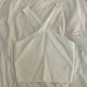 medium, ribbed, cream, cropped tank. Barely off white